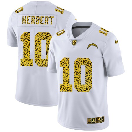 Camiseta Hombre NFL Los Angeles Chargers Justin Herbert 10 Nike Flocked Leopard Print Blanco